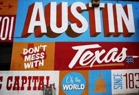 austin texas mar 11 2018 wall at famous 6th street painted with texas symbols popular tourist spot